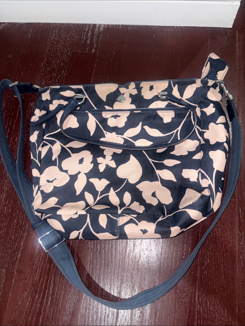Navy Floral Crossbody Bag with Blush Print